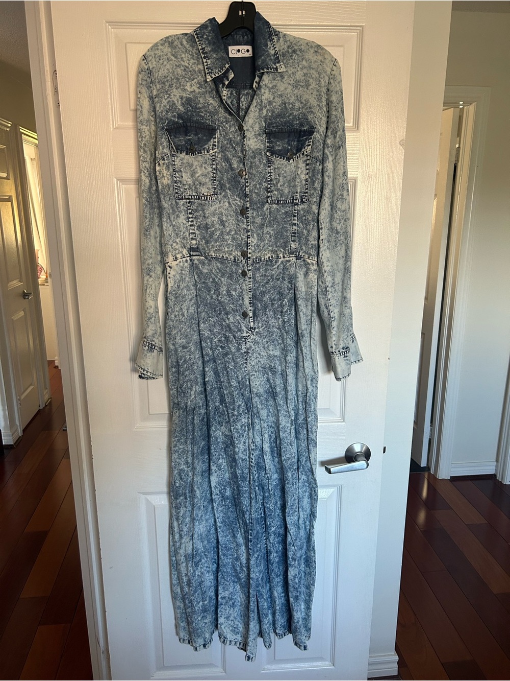 LOGO by Lori Goldstein Blue Acid-Wash Long Sleeve Shirt Dress